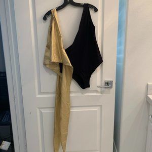 Lisa Marie Fernandez Black & Gold Wrap Around One Piece Bathing Suit